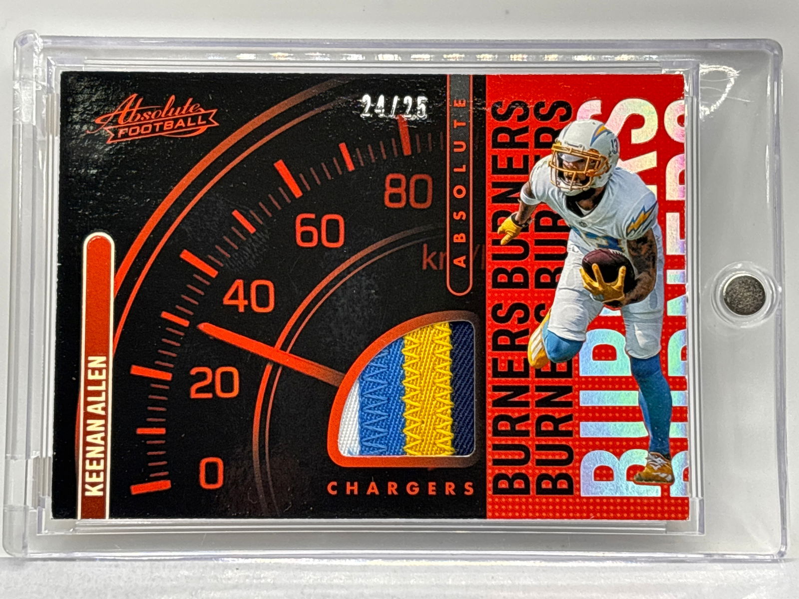 SUPER RARE 24/25!! 2022 PANINI ABSOLUTE BURNERS KEENAN ALLEN AUTHENTIC 4-COLOR MEMORABILIA PATCH (1 of 4)