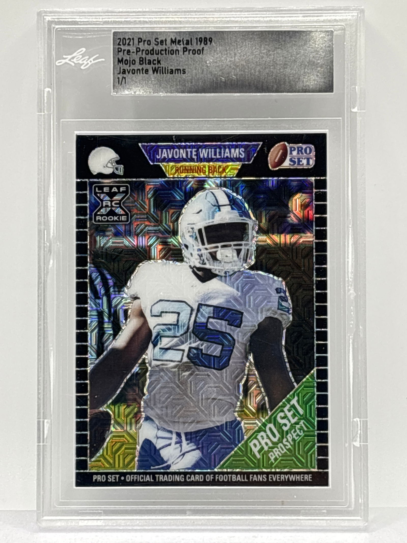1/1!! 2021 PRO SET METAL 1989 JAVONTE WILLIAMS BLACK MOJO PRE-PRODUCTION PROOF PROSPECT ROOKIE CARD (1 of 4)