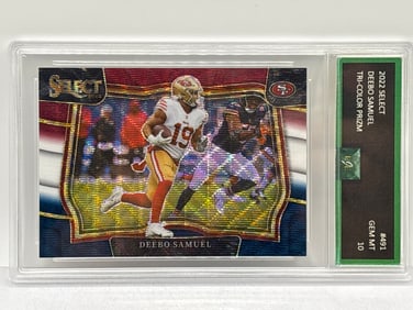 40/75!! 2022 PANINI SELECT DEEBO SAMUEL TRI-COLOR WAVE PRIZM HOLO GRADED GEM MINT 10