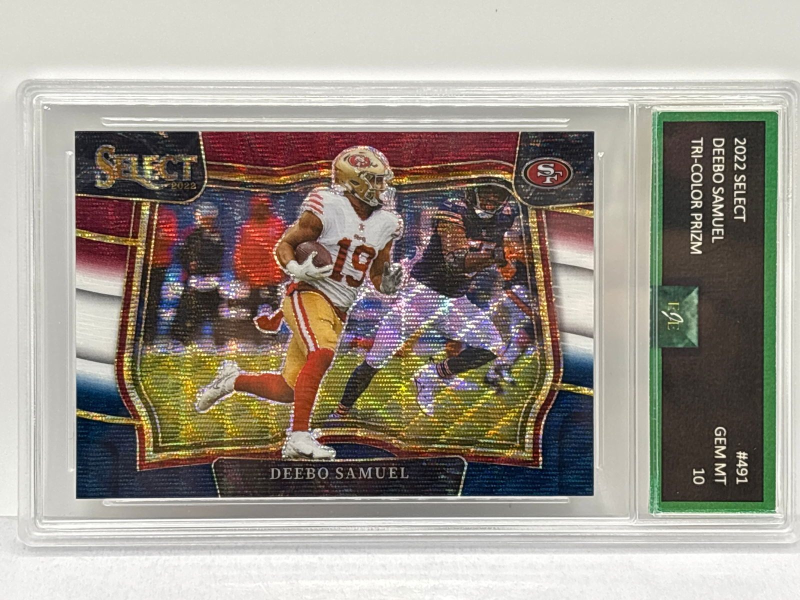 40/75!! 2022 PANINI SELECT DEEBO SAMUEL TRI-COLOR WAVE PRIZM HOLO GRADED GEM MINT 10 (1 of 6)