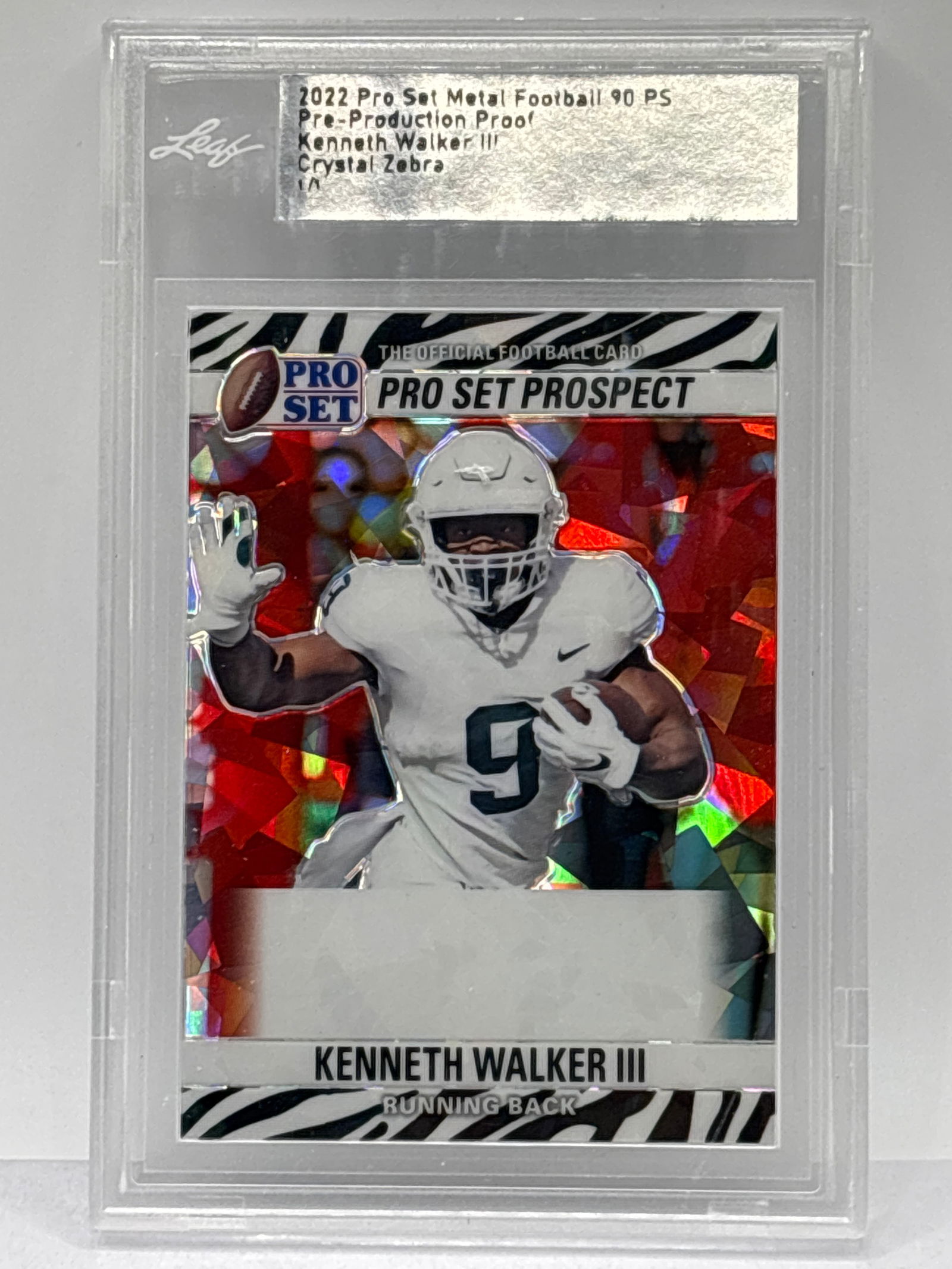 1/1! 2022 PRO SET METAL KENNETH WALKER III CRYSTAL ZEBRA PRE-PRODUCTION PROOF 1/1 ROOKIE CARD (1 of 5)