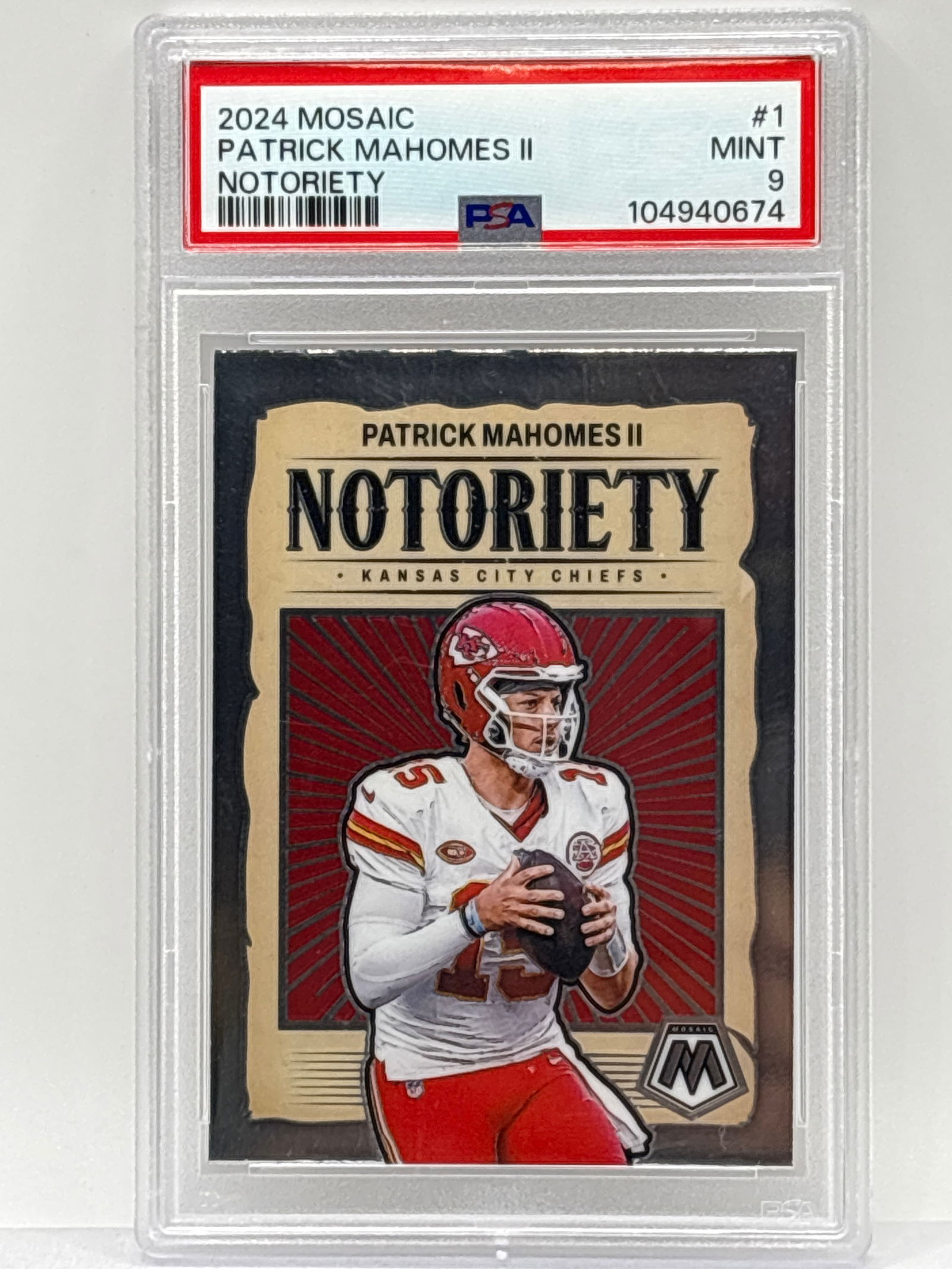 2024 PANINI MOSAIC #1 PATRICK MAHOMES NOTORIETY GRADED PSA MINT 9 (1 of 3)