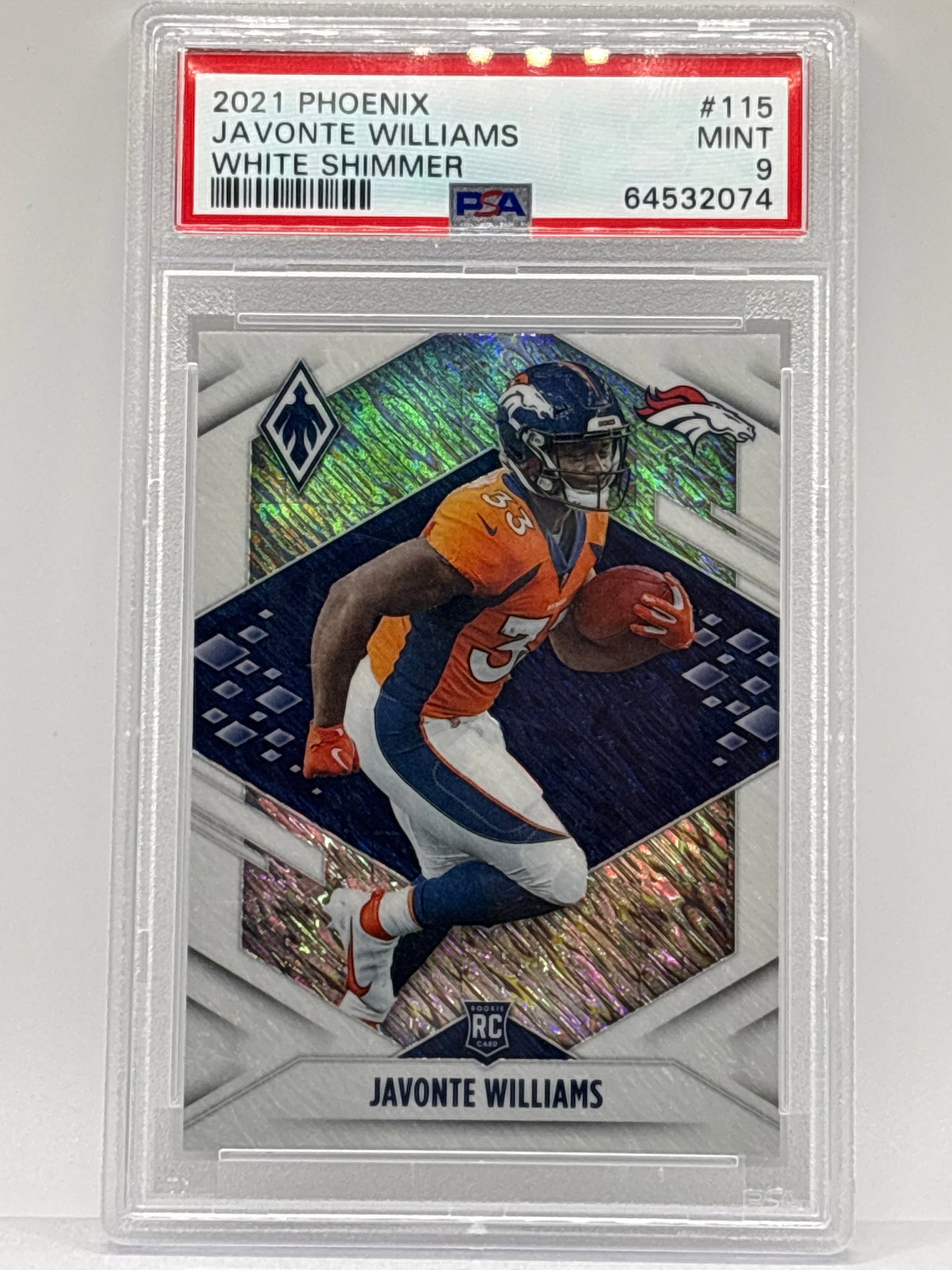 EXTREMELY RARE 2021 PANINI PHOENIX JAVONTE WILLIAMS WHITE SHIMMER SSP ROOKIE CARD GRADED PSA MINT 9: EXTREMELY RARE 2021 PANINI PHOENIX JAVONTE WILLIAMS WHITE SHIMMER SSP ROOKIE CARD GRADED PSA MINT 9