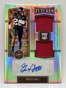 175/249!!  2022 PANINI LEGACY FUTURES BREECE HALL RPA DUAL PATCH AUTOGRAPHED ROOKIE CARD