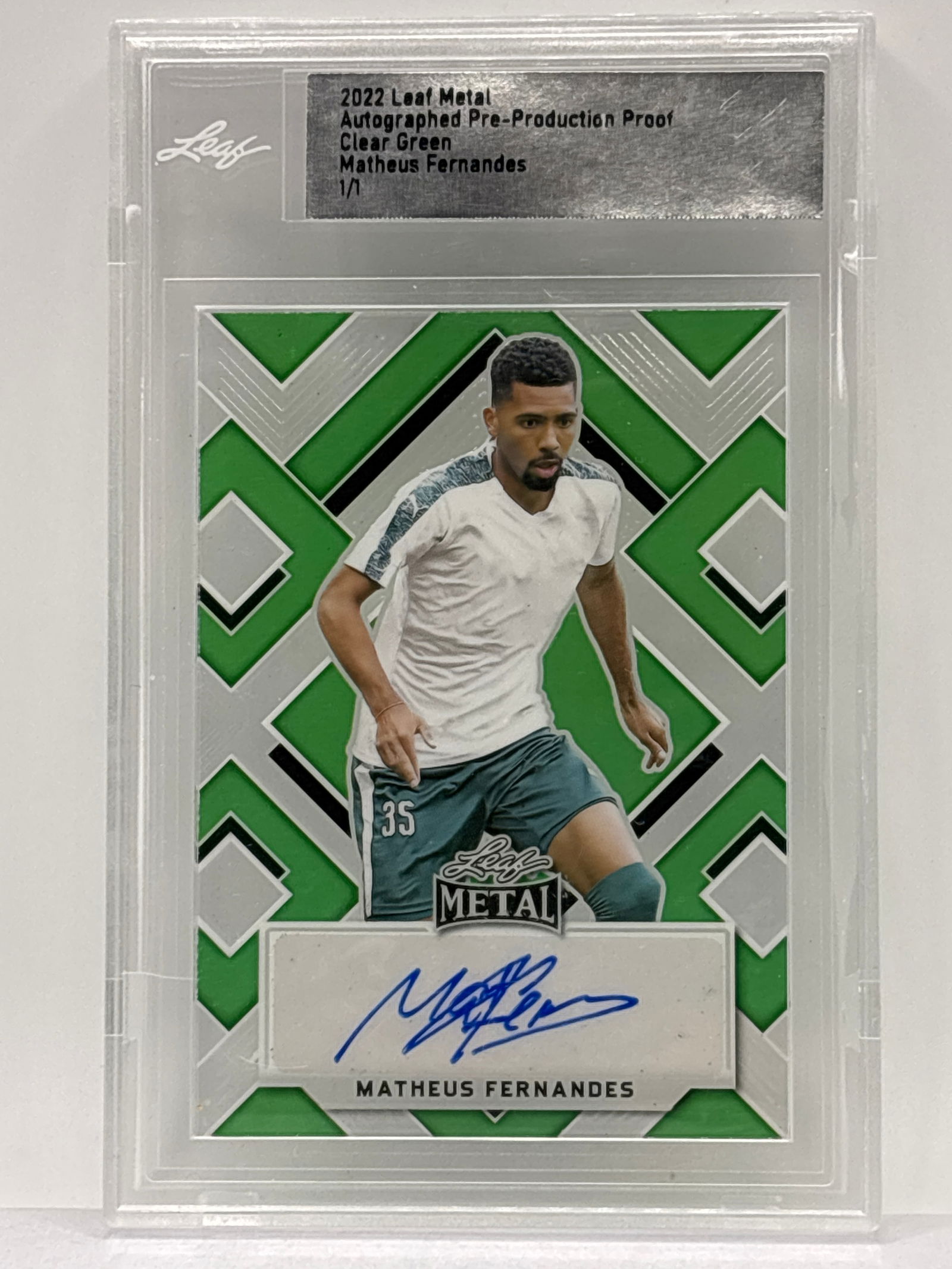 1/1!! 2022 LEAF METAL MATHEUS FERNANDES CLEAR GREEN AUTOGRAPHED PRE-PRODUCTION ROOKIE CARD (1 of 3)