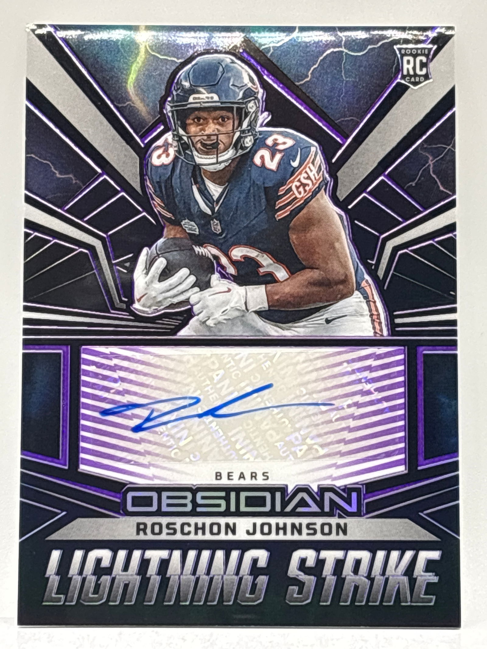 16/75!! 2023 PANINI OBSIDIAN ROSCHON JOHNSON LIGHTNING STRIKE AUTOGRAPHED ROOKIE CARD (1 of 4)
