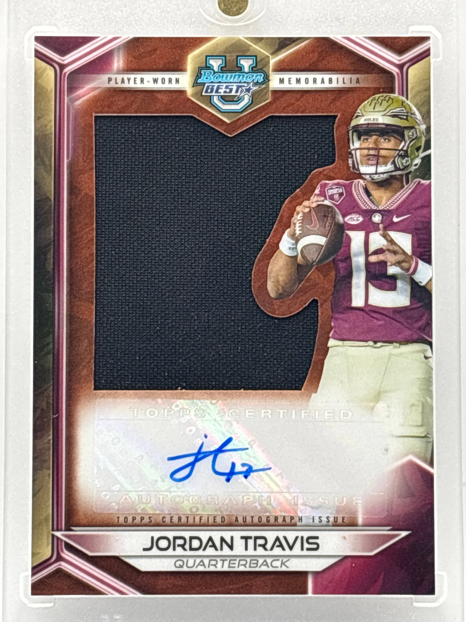 2023 BOWMANS BEST UNIVERSITY JORDAN TRAVIS PLAYER-WORN RPA: 2023 BOWMANS BEST UNIVERSITY JORDAN TRAVIS PLAYER-WORN RPA