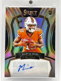 196/199!! 2023 PANINI SELECT MARVIN MIMS AUTOGRAPHED SILVER PRIZM HOLO ROOKIE CARD