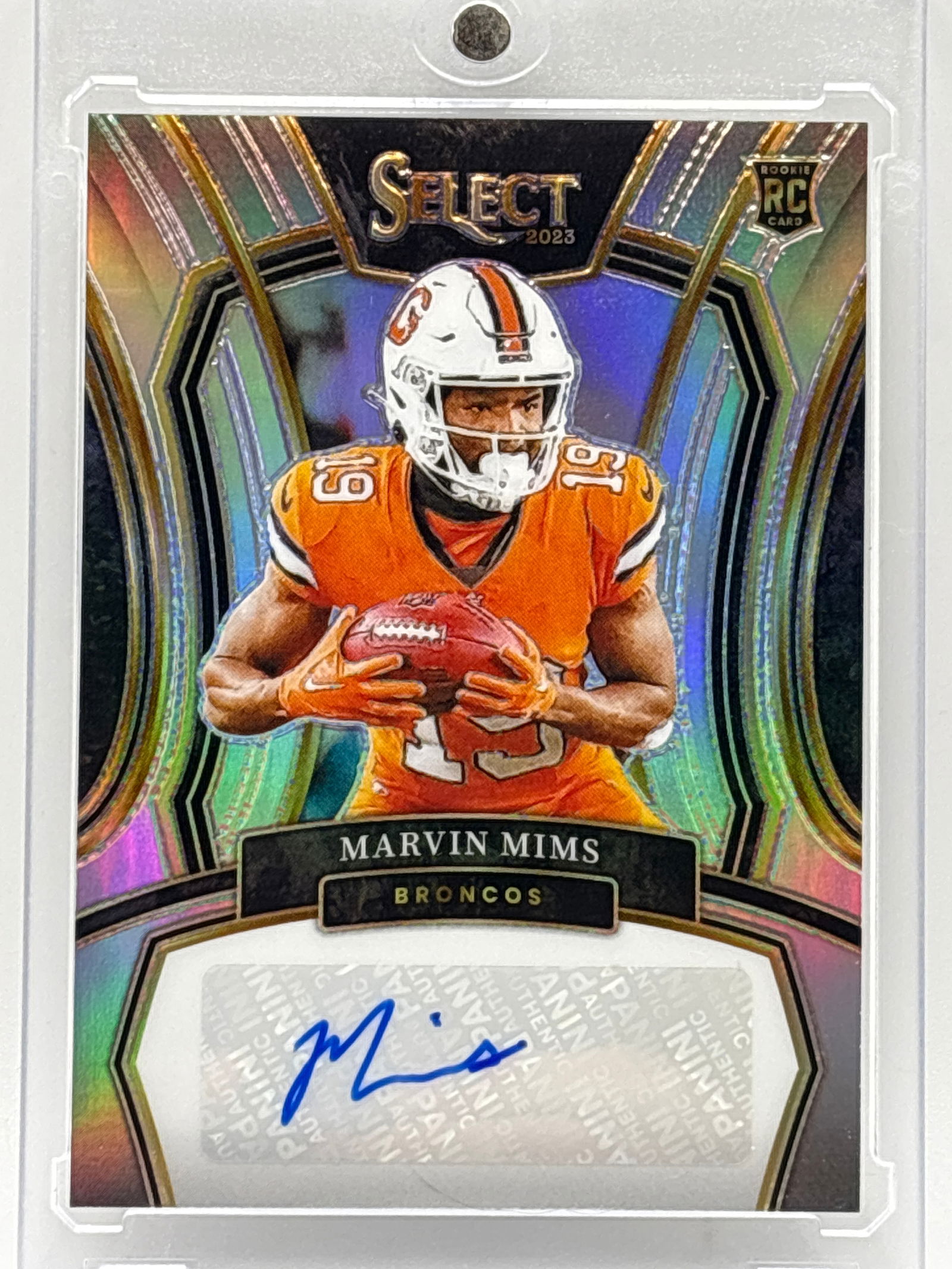 196/199!! 2023 PANINI SELECT MARVIN MIMS AUTOGRAPHED SILVER PRIZM HOLO ROOKIE CARD (1 of 4)