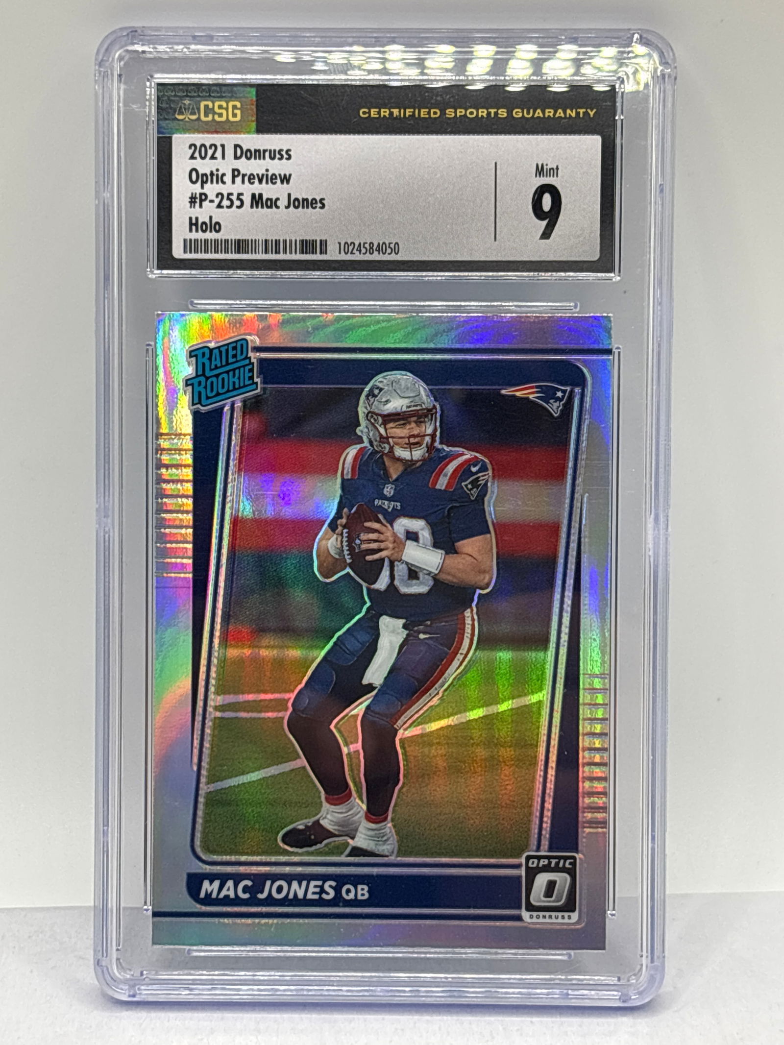 2021 PANINI DONRUSS OPTIC MAC JONES SILVER PRIZM HOLO RATED ROOKIE CARD GRADED CSG MINT 9 (1 of 3)