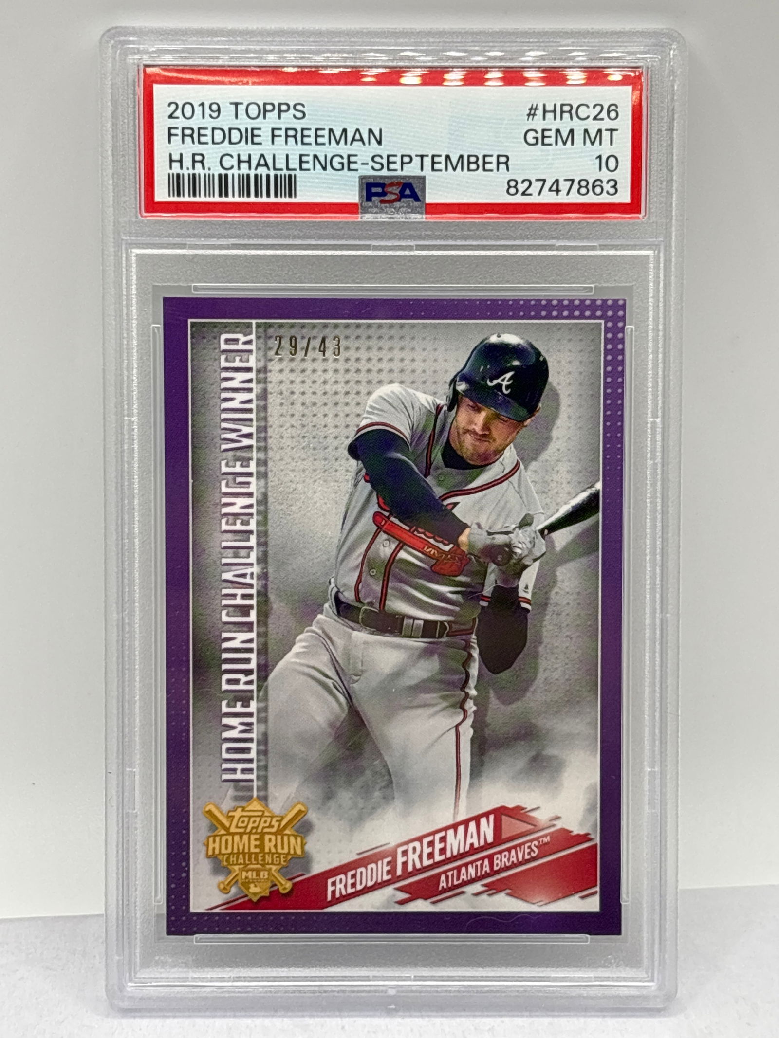 RARE 29/43!! 2019 TOPPS HOMERUN CHALLENGE FREDDIE FREEMAN SSP GRADED PSA GEM MINT 10 (1 of 4)