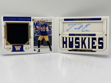 22/99!! 2020 PANINI NATIONAL TREASURES COLLEGIATE JACOB EASON RPA AUTOGRAPHED ROOKIE PATCH BOOKLET