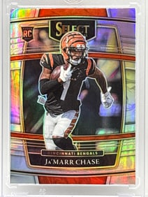 2021 PANINI SELECT CONCOURSE JA’MARR CHASE SILVER PRIZM HOLO ROOKIE CARD
