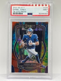 EXTREMELY RARE 18/25!! 2022 PANINI SELECT DANIEL JONES TIE-DYE PRIZM HOLO SSP GRADED PSA MINT 9