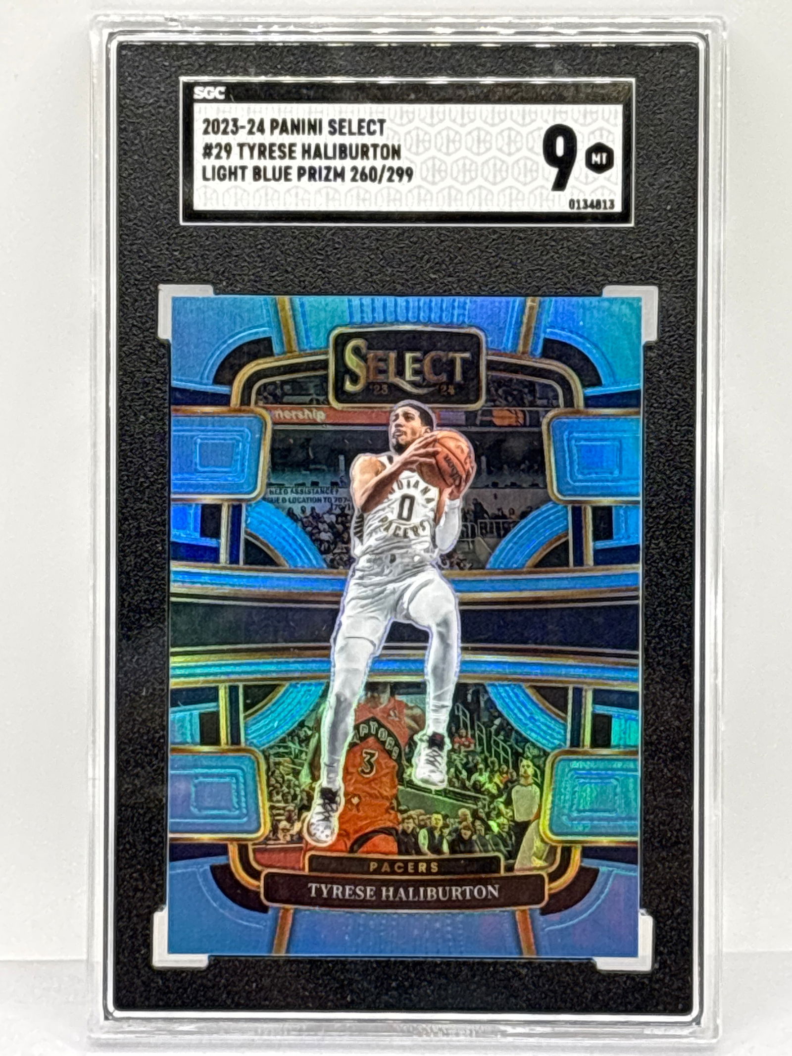 260/299!! 2023-24 PANINI SELECT CONCOURSE TYRESE HALIBURTON LIGHT BLUE PRIZM HOLO SP GRADED SGC MINT (1 of 4)