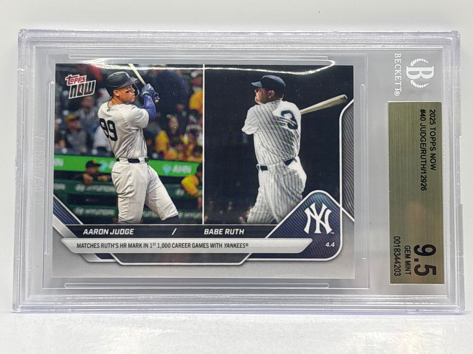 2025 TOPPS NOW AARON JUDGE & BABE RUTH SP GRADED SGC GEM MINT 9.5 (1 of 3)