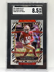 CASE HIT!! 2021 PANINI SELECT DEEBO SAMUEL ZEBRA DIE-CUT PRIZM HOLO SSP GRADED SGC NM-MT+ 8.5