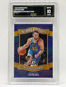 2023 PANINI DONRUSS OPTIC STEPHEN CURRY WINNER STSYS PURPLE PRIZM HOLO GRADED GMA GEM MINT 10