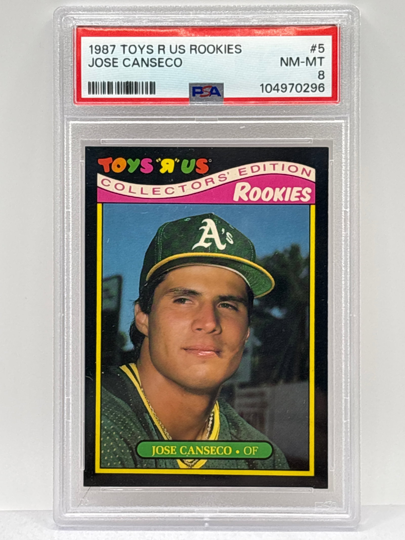 1987 TOYS R US ROOKIES JOSE CANSECO COLLECTORS EDITION GRADED PSA NM-MT 8: THE HOBBY BOX