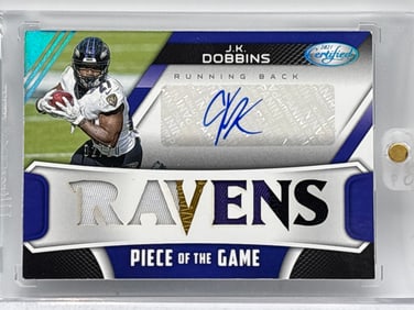 EXTREMELY RARE 2/20!! 2021 PANINI CERTIFIED JK DOBBINS AUTHENTIC 4-COLOR AUTOGRAPHED PATCH SP