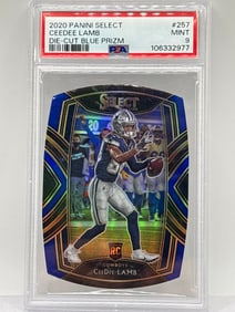 2020 PANINI SELECT CLUB LEVEL CEEDEE LAMB DIE-CUT BLUE PRIZM HOLO ROOKIE CARD GRADED PSA MINT 9