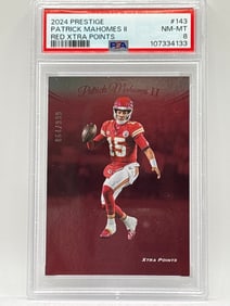 664/999!! 2024 PANINI PRESTIGE PATRICK MAHOMES II RED EXTRA POINTS GRADED PSA NM-MT 8