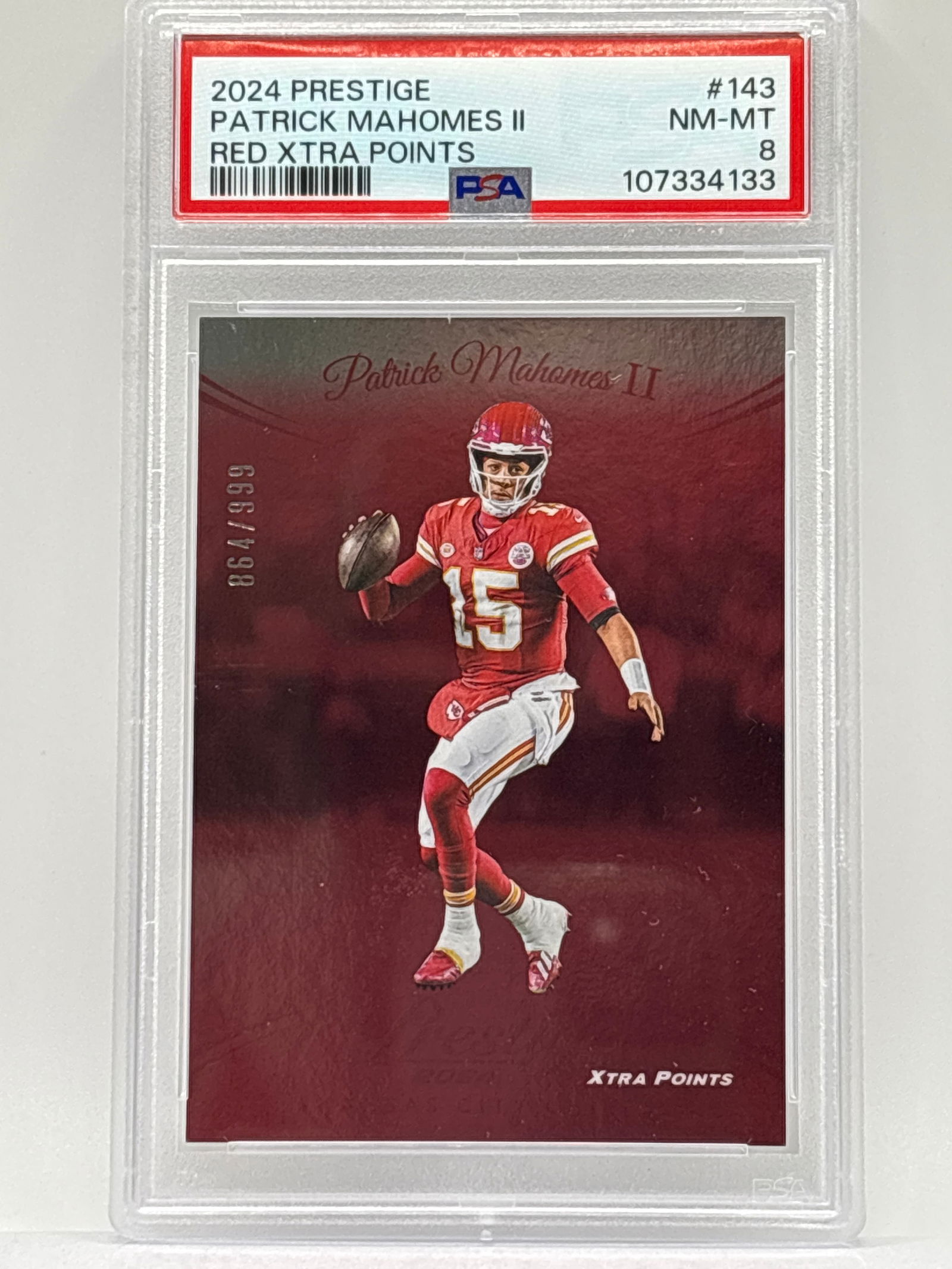 664/999!! 2024 PANINI PRESTIGE PATRICK MAHOMES II RED EXTRA POINTS GRADED PSA NM-MT 8 (1 of 3)