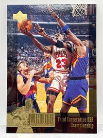RARE 3 1/2 x 5” 1996 UPPER DECK MICHAEL JORDAN COLLECTION GOLD FOIL THIRD CONSECUTIVE NBA