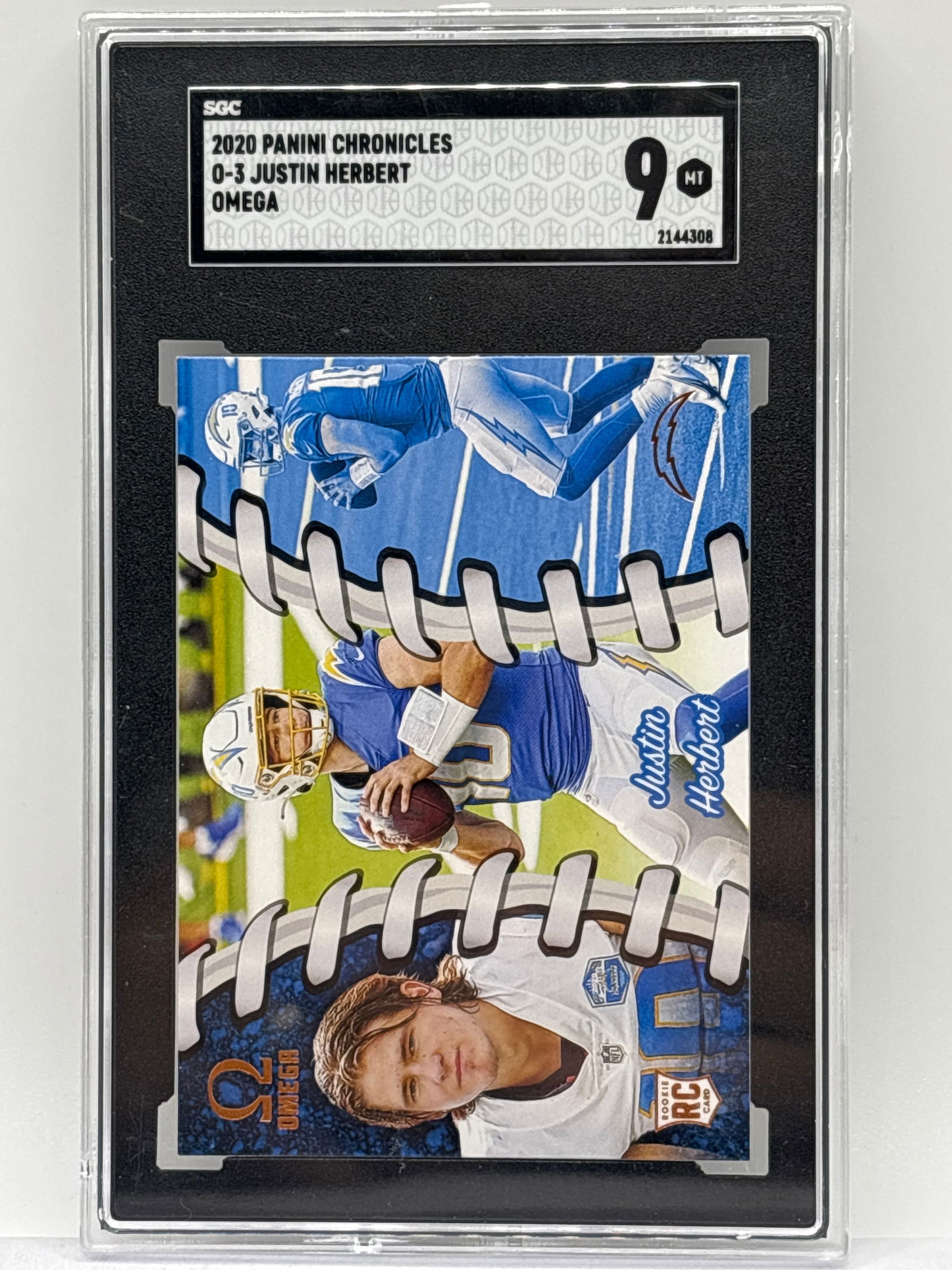2020 PANINI CHRONICLES JUSTIN HERBERT INSEET OMEGA ROOKIE CARD GRADED SGC MINT 9 (1 of 3)