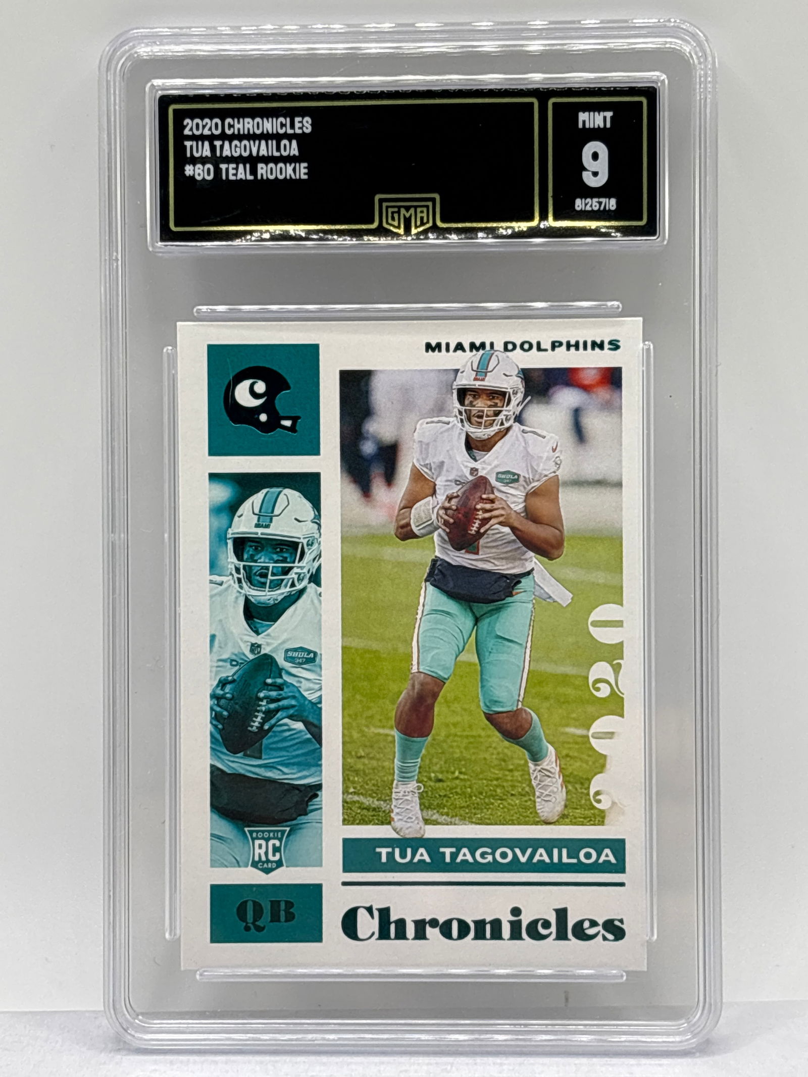 2020 PANINI CHRONICLES TUA TAGOVAILOA TEAL ROOKIE CARD GRADED GMA MINT 9 (1 of 2)