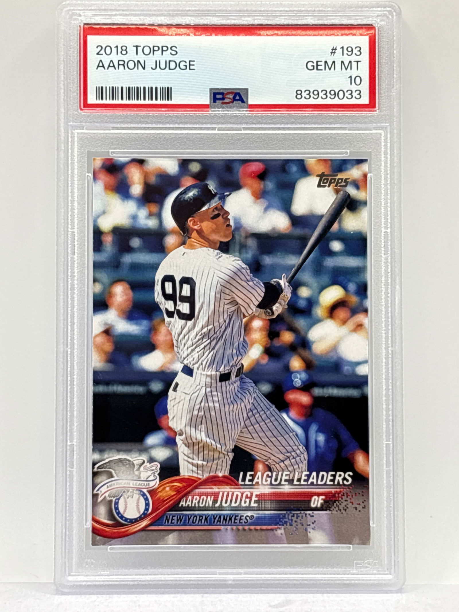 2018 TOPPS AARON JUDGE LEAGUE LEADERS GRADED PSA GEM MINT 10 (1 of 2)