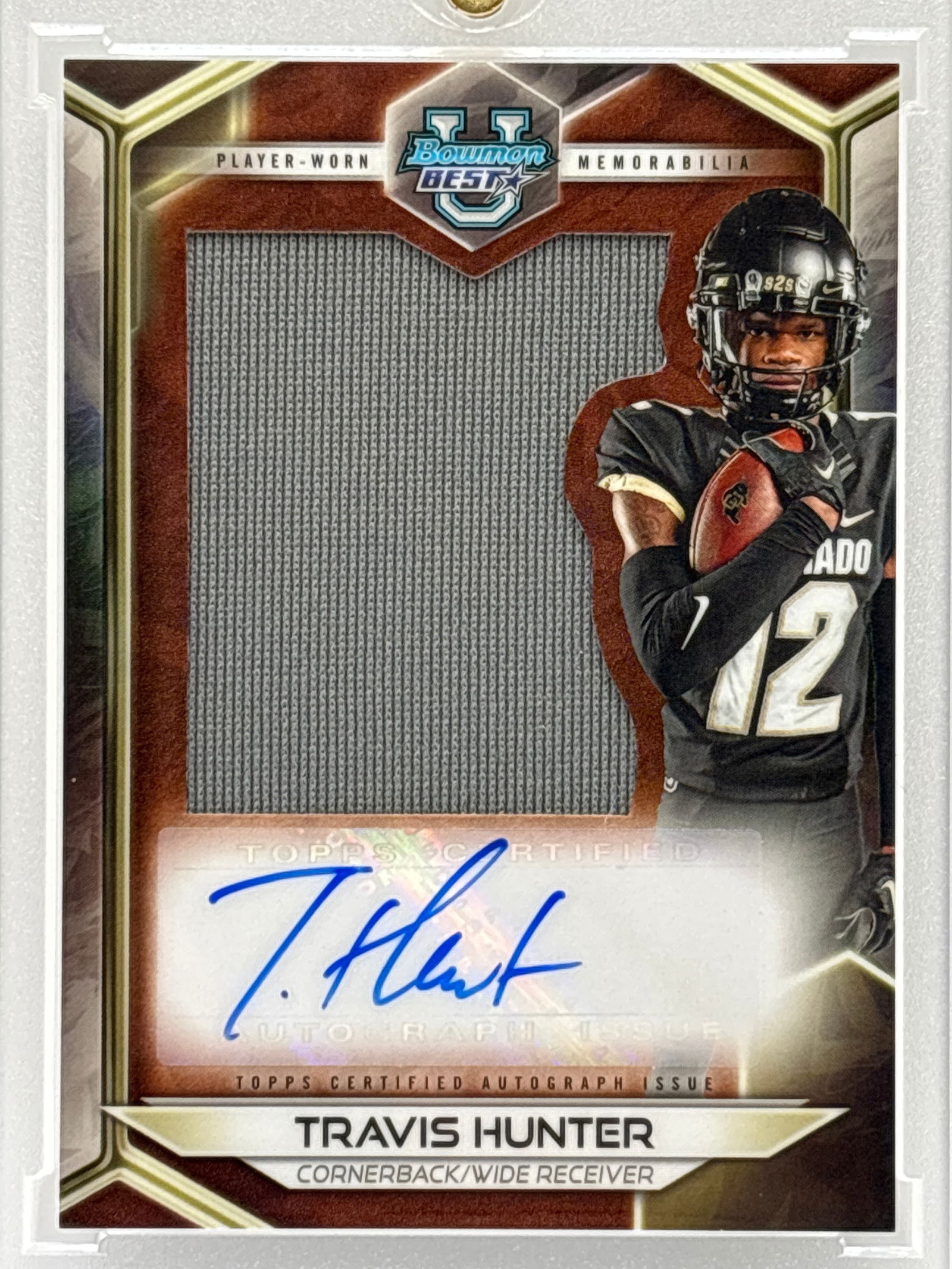 2023 TOPPS PROSPECT JUMBO RELIC RPA TRAVIS HUNTER AUTHENTIC PLAYER-WORN PATCH AUTOGRAPHED RC (1 of 2)