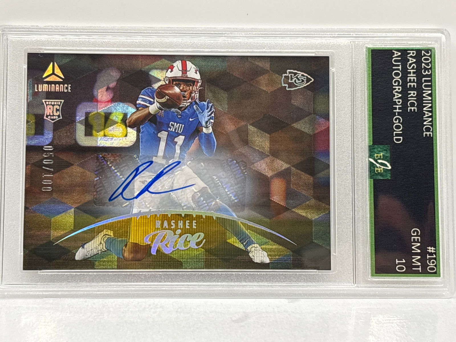 2023 PANINI LUMINANCE RASHEE RICE AUTOGRAPHED GOLD CUBIC SP ROOKIE CARD GRADED GEM MINT 10 (1 of 4)