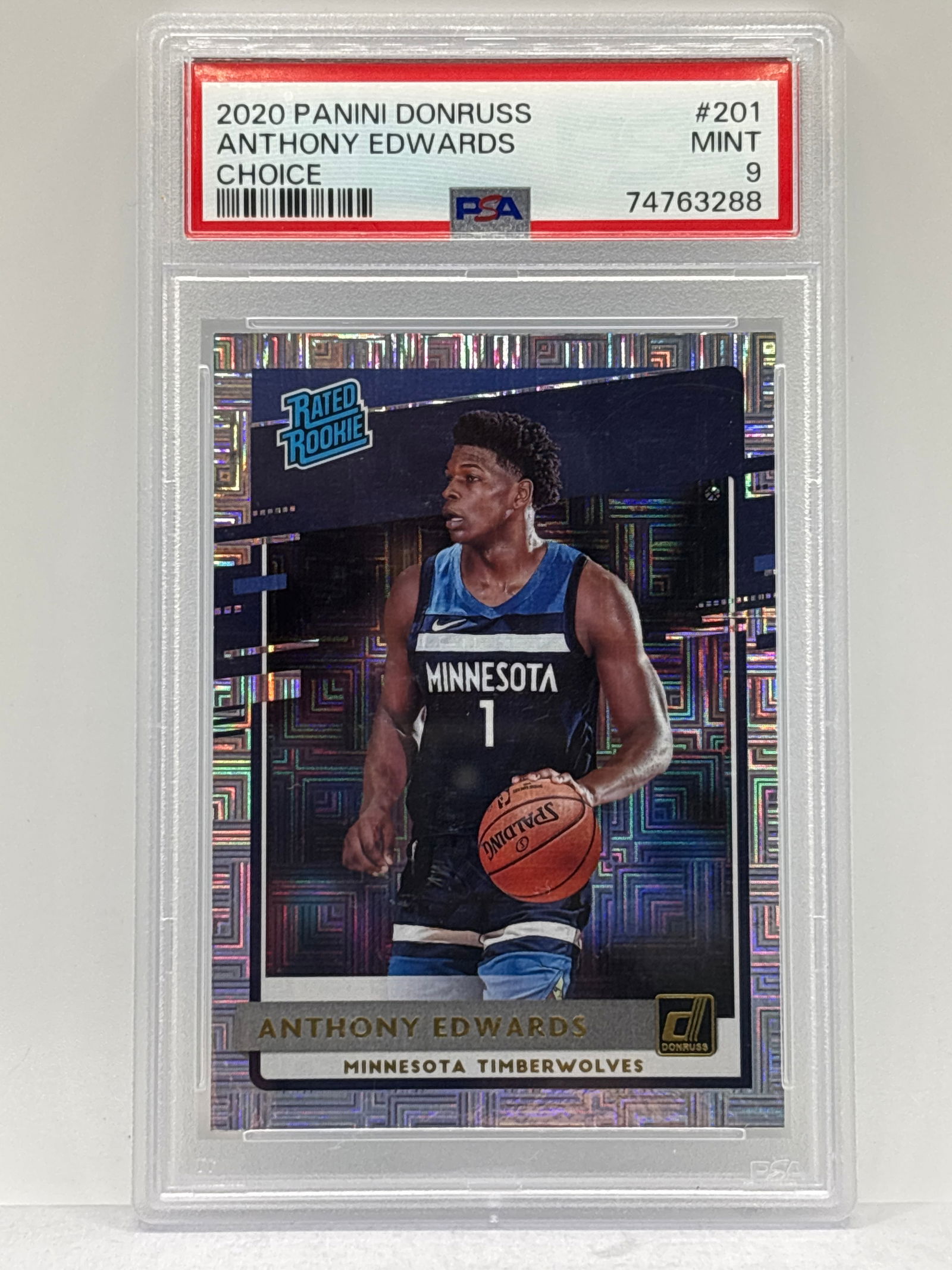 2020 PANINI DONRUSS ANTHONY EDWARDS CHOICE RATED ROOKIE CARD GRADED PSA MINT 9 (1 of 3)