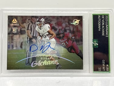249/350!! 2023 PANINI LUMINANCE DE’VON ACHANE AUTOGRAPHED ROOKIE CARD GRADED GEM MINT 10