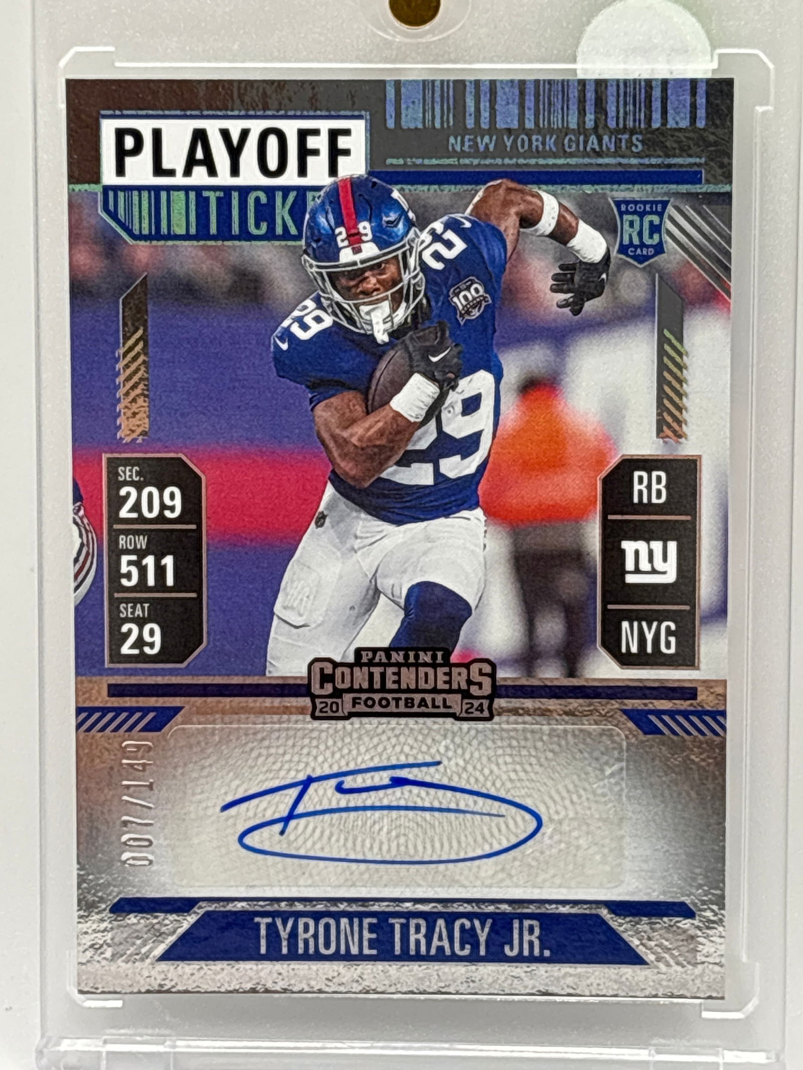 7/149!! 2024 PANINI CONTENDERS PLAYOFF TICKET TYRONE TRACY AUTOGRAPHED ROOKIE CARD (1 of 3)