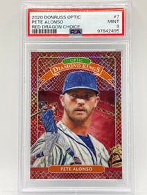 84/88!! 2020 PANINI DONRUSS OPTIC DIAMOND KINGS PETE ALONSO RED DRAGON CHOICE PRIZM PSA HOLO MINT 9