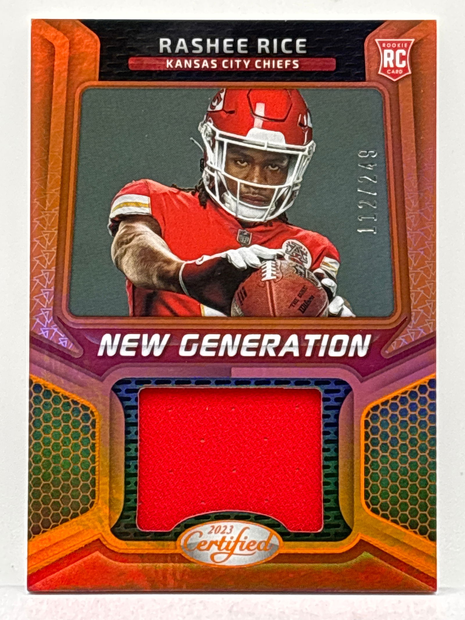 112-249!! 2023 PANINI CERTIFIED NEW GENERATION RASHEE RICE AUTHENTIC MEMORABILIA ROOKIE PATCH (1 of 3)