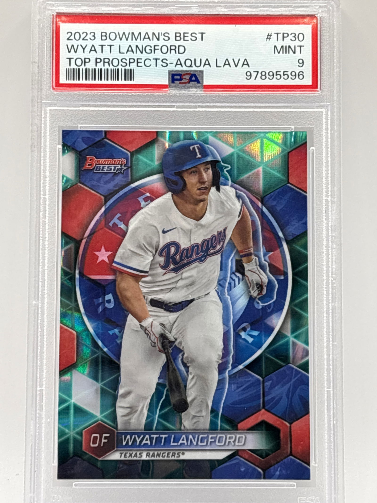 192/199!! 2023 BOWMANS BEST WYATT LANGFORD TOP PROSPECTS AWUA LAVA INSERT GRADED PSA MINT 9 (1 of 5)