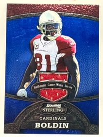 276/349!! 2008 BOWMAN STERLING ANQUAN BOLDIN AUTHENTIC GAME-WORN JERSEY PATCH