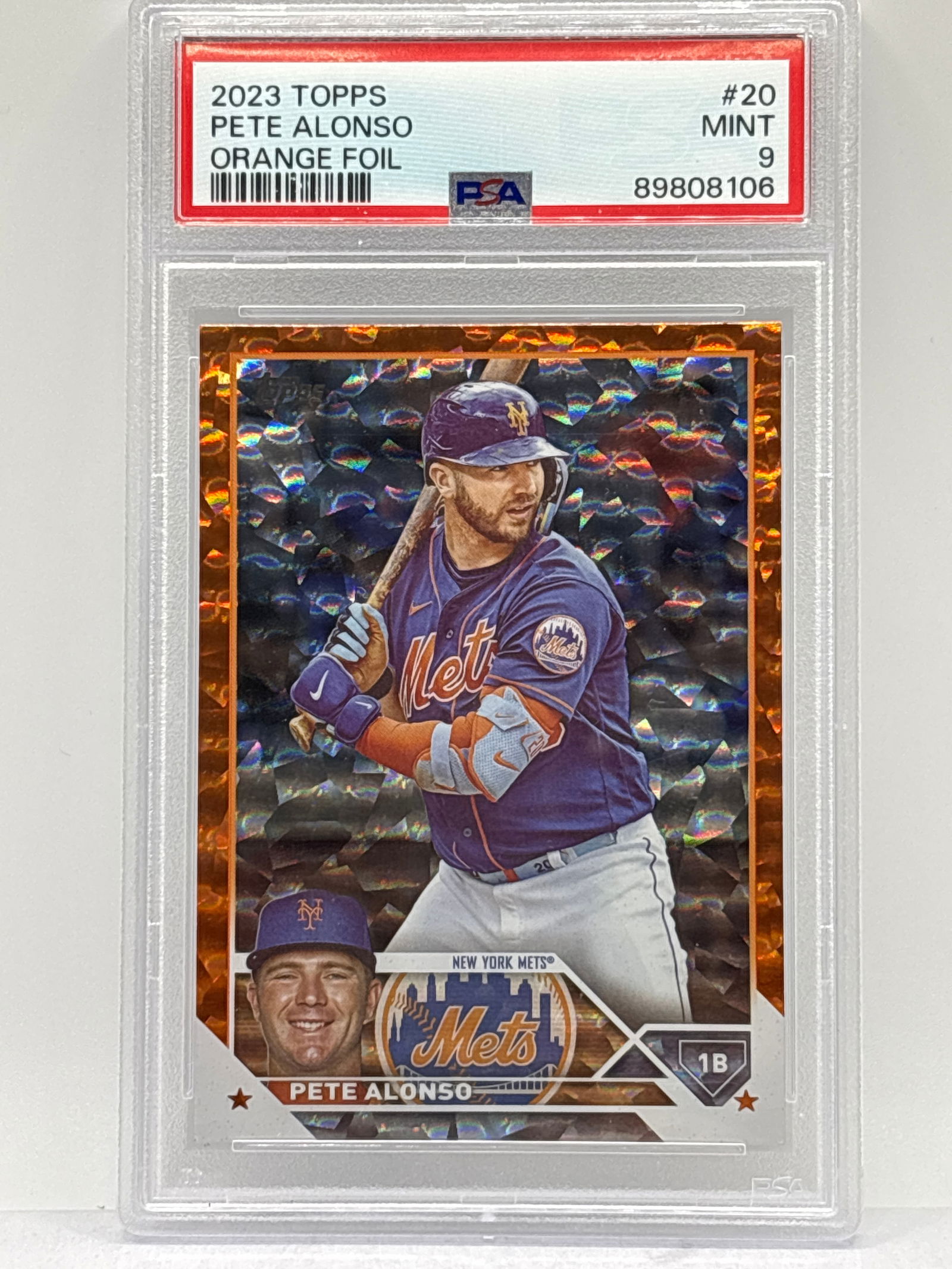 40/299!! 2023 TOPPS SERIES ONE PETE ALONSO ORANGE FOIL SP GRADED PSA MINT 9 (1 of 3)