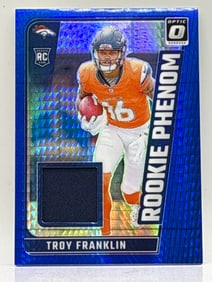 2024 PANINI DONRUSS OPTIC TROY FRANKLIN ROOKIE PHENOM BLUE HYPER PRIZM HOLO MEM ROOKIE PATCH
