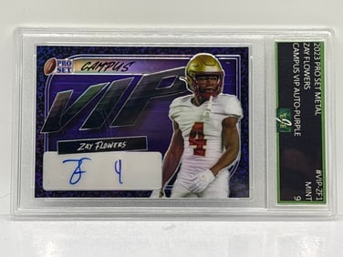 9/15!! 2023 LEAF PRO SET CAMPUS VIP ZAY FLOWERS AUTOGRAPHED ROOKIE CARD GRADED MINT 9