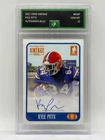 /400!! 2021 ONYX VINTAGE KYLE PITTS ON-CARD AUTOGRAPHED ROOKIE CARD GRADED GEM MINT 10
