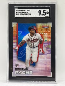 1/150 FIRST ON PRINT!! 2021 BOWMANS BEST CHRISTIAN PACHE BLUE ROOKIE REFRACTOR GRADED SGC MINT+ 9.5