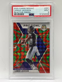 2020 PANINI MOSAIC LAMAR JACKSON REACTIVE GREEN PRIZM HOLO GRADED PSA MINT 9