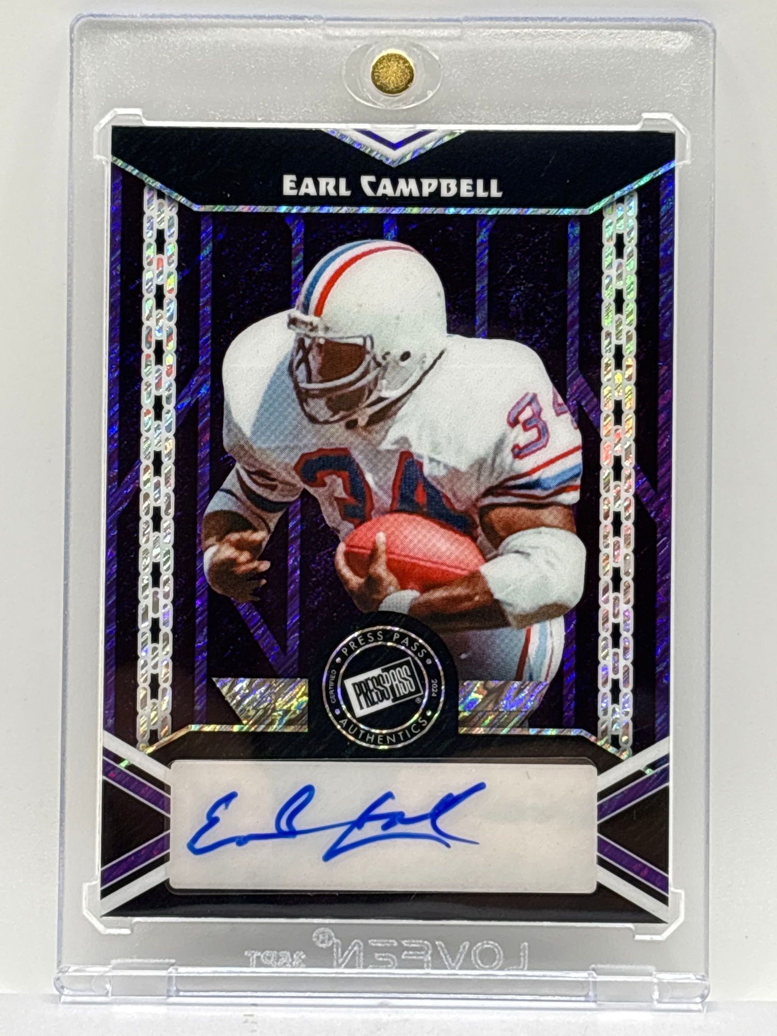 8/8!! 2024 LEAF PRESS PASS AUTHENTIC EARL CAMPBELL AUTOGRAPHED PURPLE SHIMMER (1 of 5)