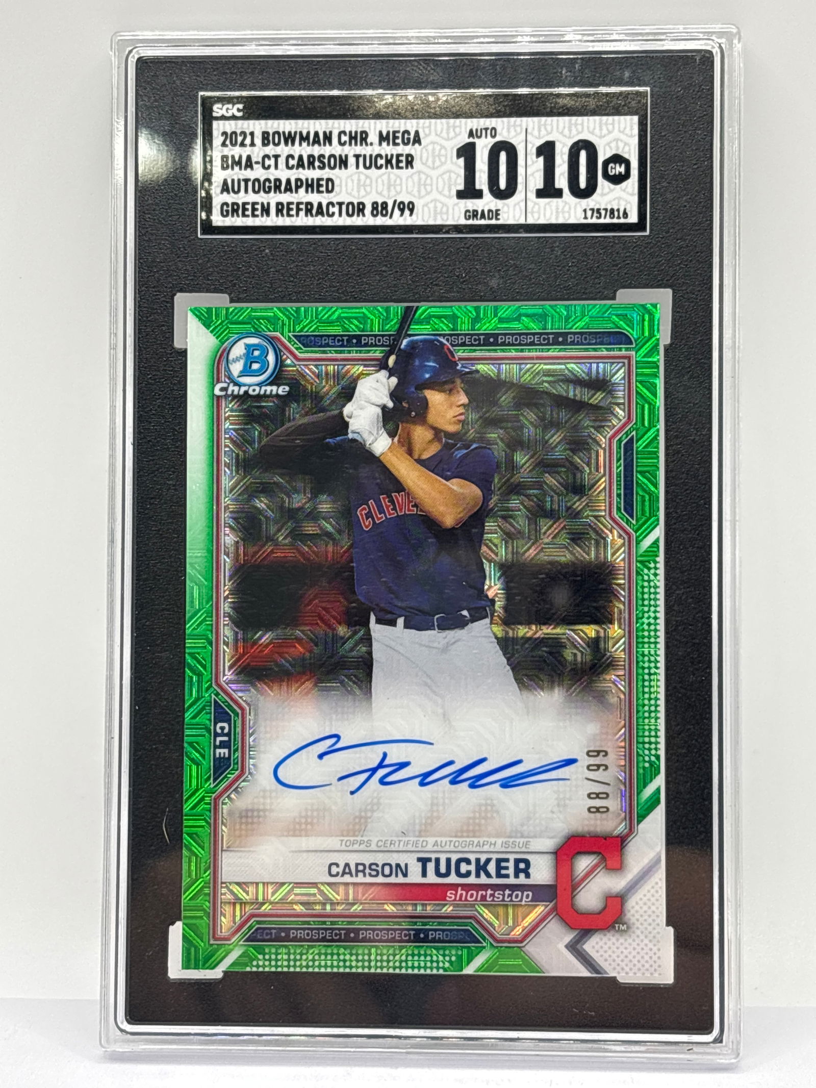 88/89! 2021 BOWMAN CHROME MEGA CARSON TUCKER AUTOGRAPHED GREEN MOJO REFRACTOR RC AUTO 10/GEM MINT 10 (1 of 4)