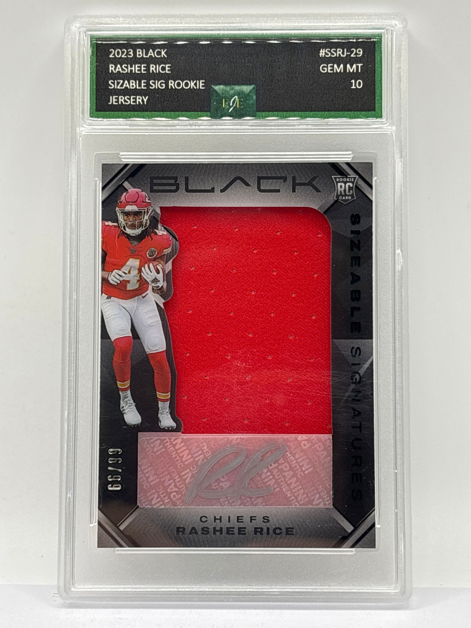 66/99!! 2023 PANINI BLACK RASHEE RPA SIZABLE SIGNATURES JUMBO PATCH AUTOGRAPHED RC GRADED GEM MNT 10 (1 of 5)