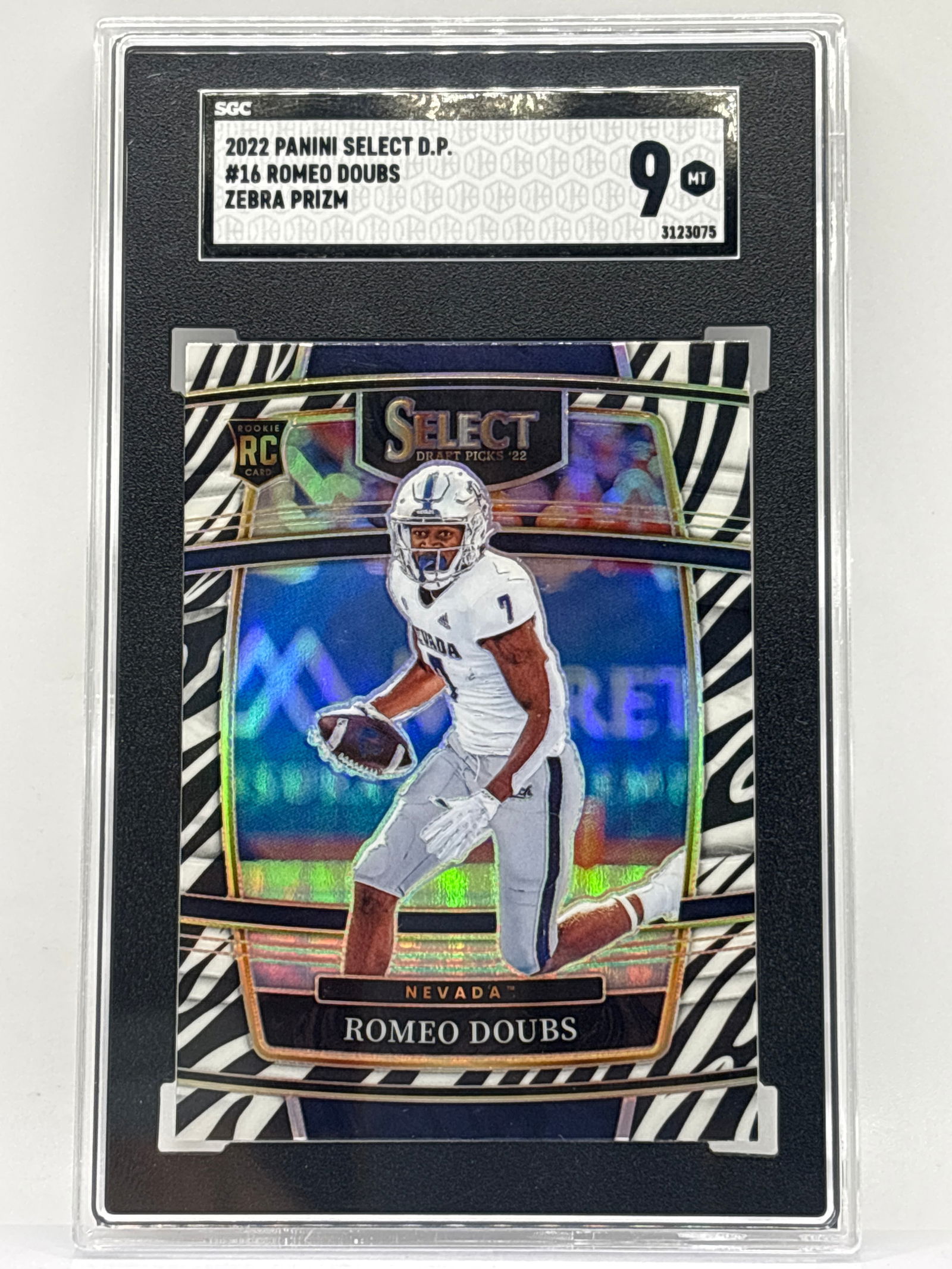 CASE HIT!! 2022 PANINI SELECT DRAFT PICKS ROMEO DOUBS ZEBRA PRIZM HOLO ROOKIE CARD GRADED SGC MINT 9 (1 of 4)